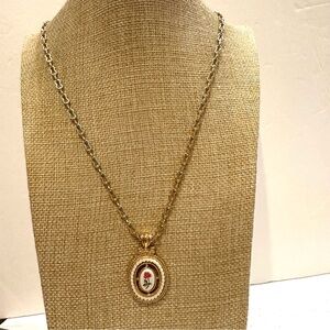 Vintage Avon Necklace- Pink Rose Cameo Gold Tone w/ faux pearls